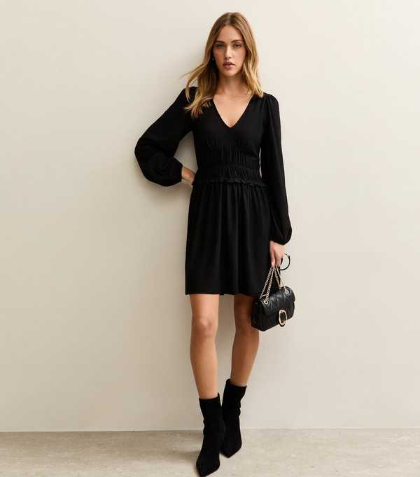 New Look Black Shirred Waist Mini Dress