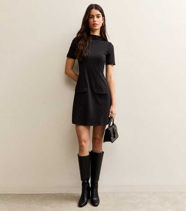 new look Black Short Sleeve Mini Dress