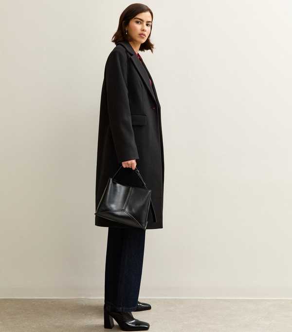 New Look Black Single Button Lined Coat