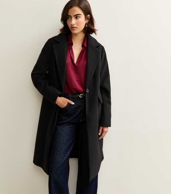 new look Black Single Button Lined Coat