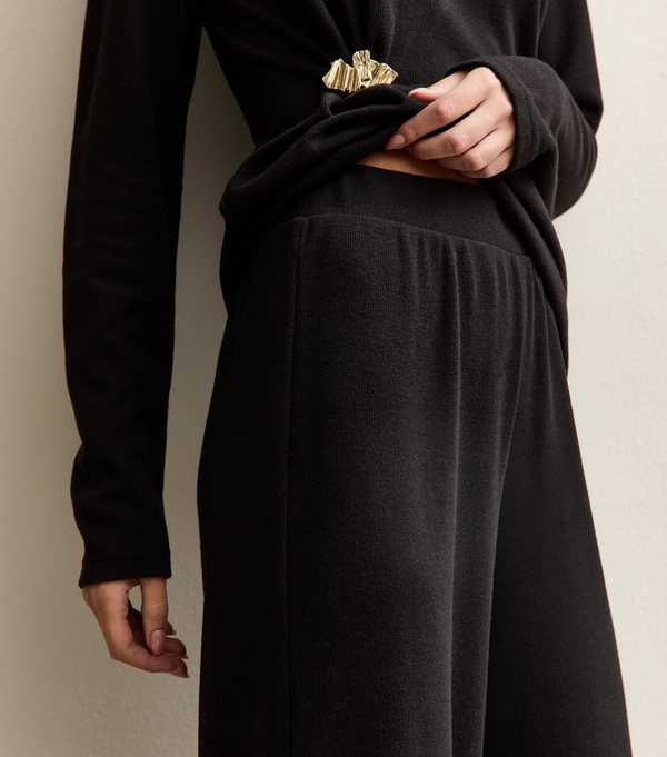 New Look Black Soft Touch Wide Leg Jersey Trousers