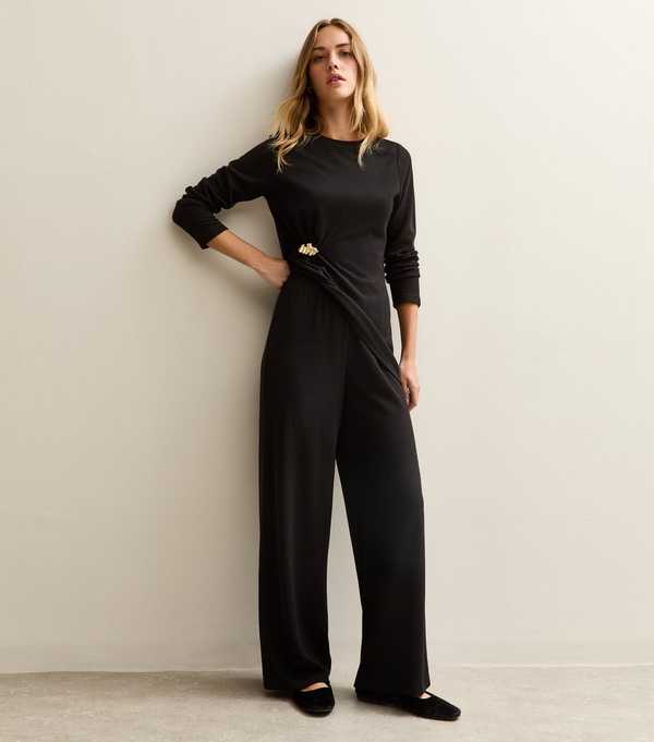 New Look Black Soft Touch Wide Leg Jersey Trousers