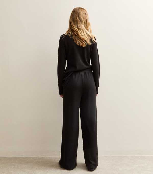 New Look Black Soft Touch Wide Leg Jersey Trousers