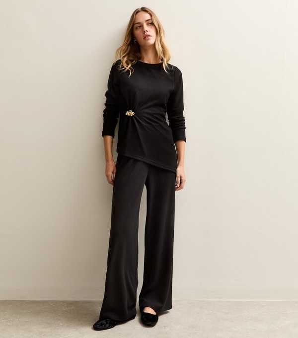 new look Black Soft Touch Wide Leg Jersey Trousers