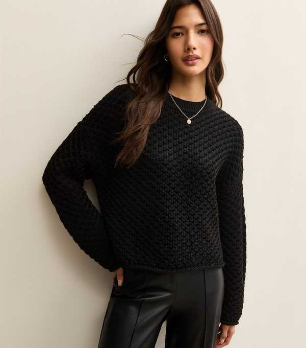 New Look Black Stitch Knit Jumper