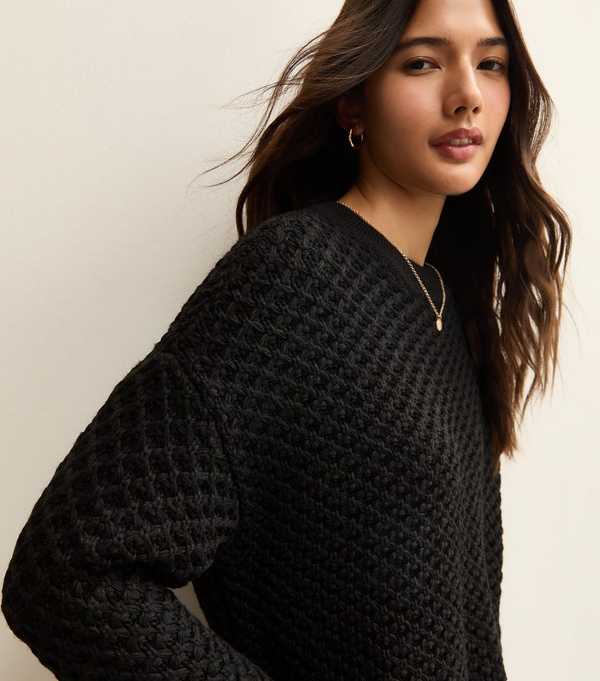 new look Black Stitch Knit Jumper
