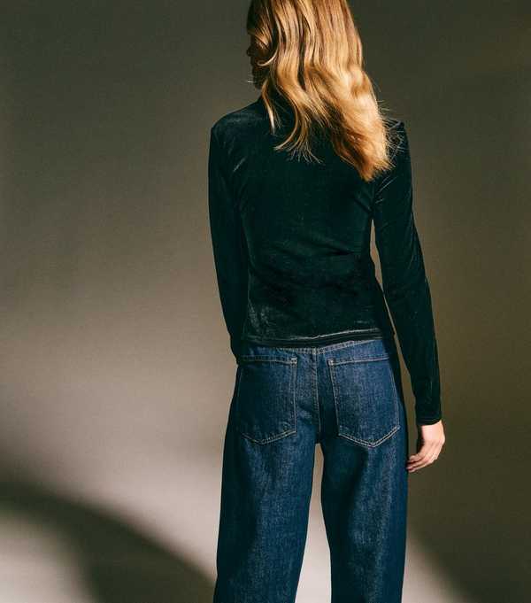 New Look Black Velvet Diamante Button Shirt