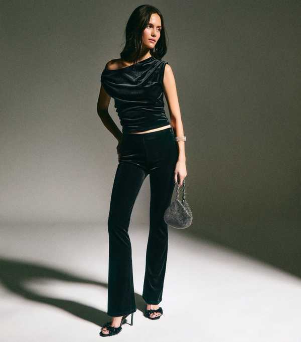 New Look Black Velvet Flared Trousers