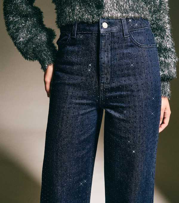 New Look Blue Diamanté Embellished Wide Leg Jeans