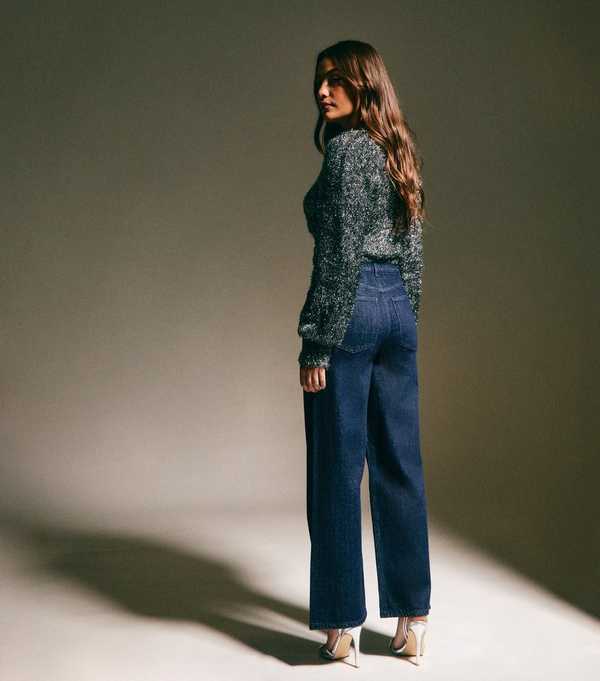 New Look Blue Diamanté Embellished Wide Leg Jeans
