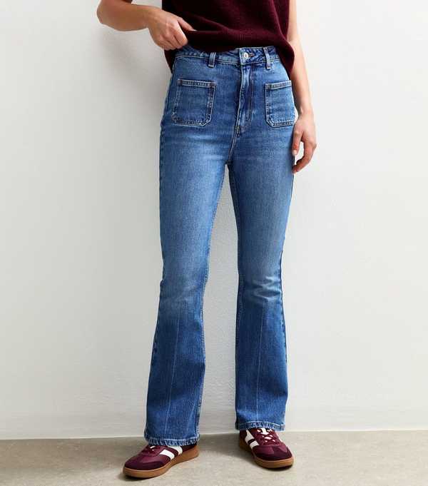 New Look Blue Patch Pocket Flared Denim Jeans
