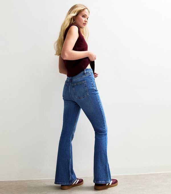 New Look Blue Patch Pocket Flared Denim Jeans