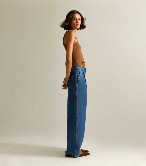 New Look Blue Pleated Wide Leg Jeans