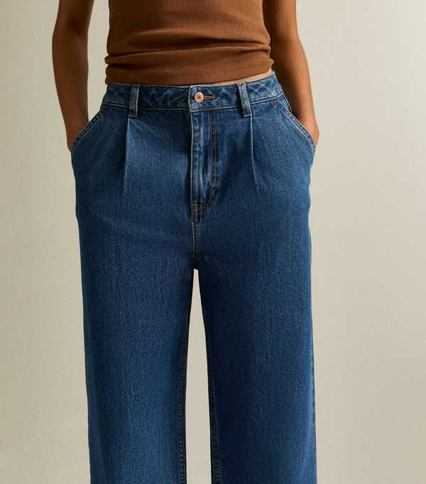 New Look Blue Pleated Wide Leg Jeans
