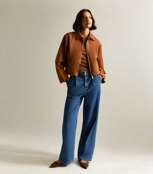 new look Blue Pleated Wide Leg Jeans