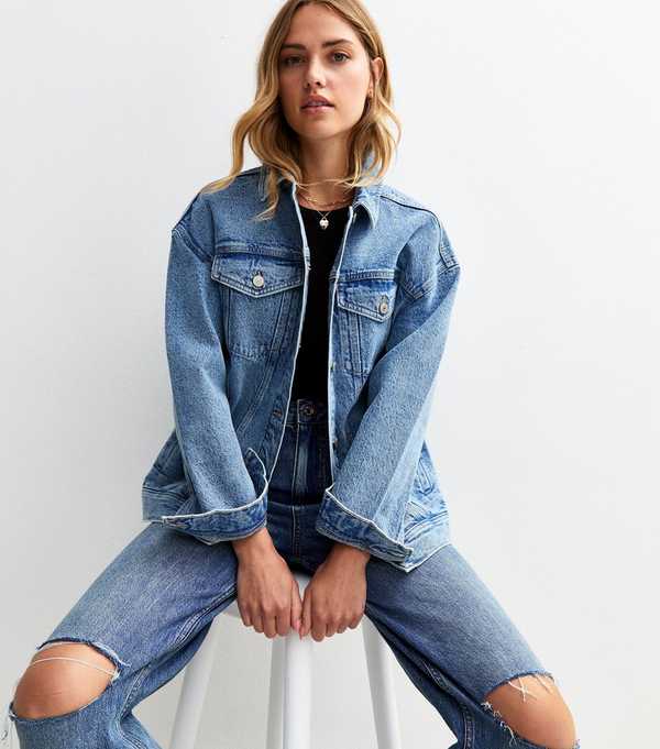 New Look Blue Ripped Knee Adalae Wide Leg Jeans