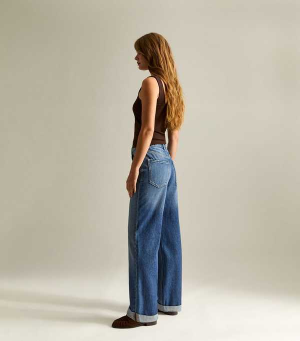 New Look Blue Turn Up Cuff Wide Leg Jeans