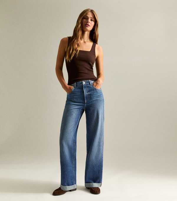 new look Blue Turn Up Cuff Wide Leg Jeans