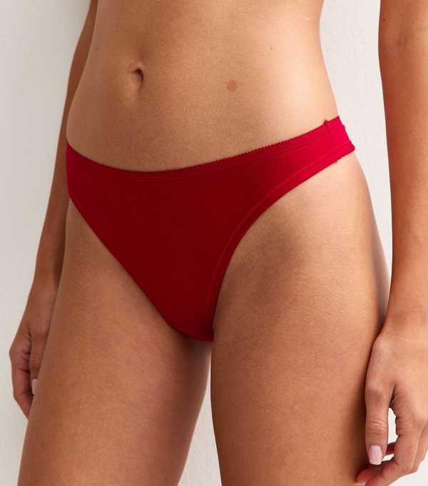 New Look Bright Red Cotton Ruched Thong