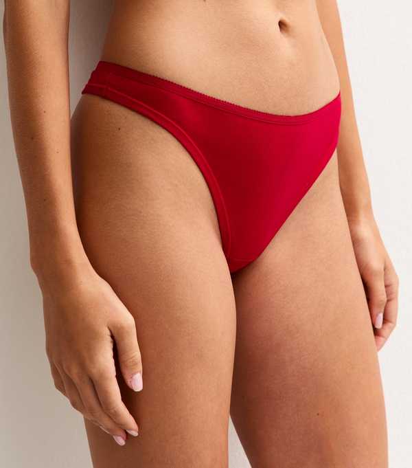 new look Bright Red Cotton Ruched Thong