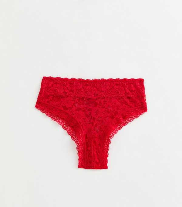 new look Bright Red Floral Lace Brazilian Briefs