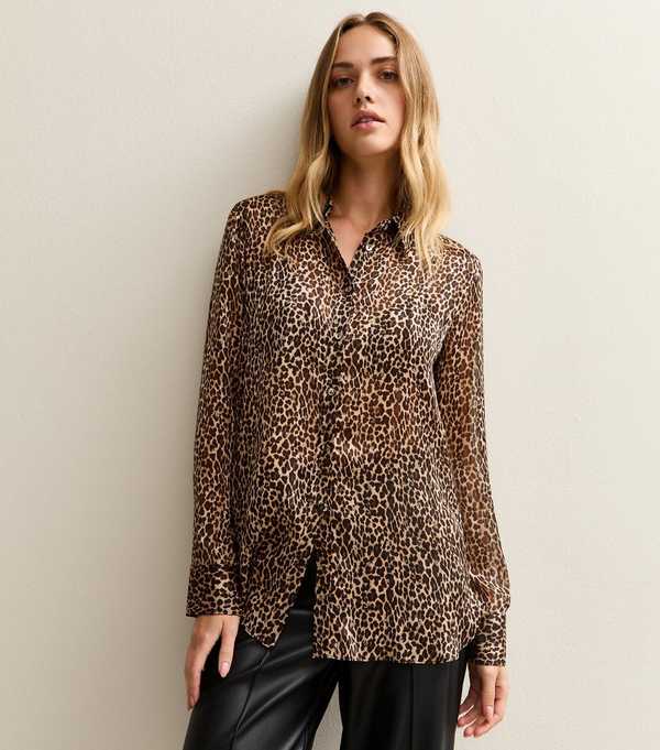 New Look Brown Animal Print Metallic Thread Shirt