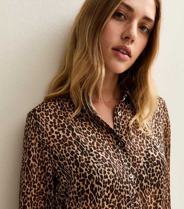 new look Brown Animal Print Metallic Thread Shirt