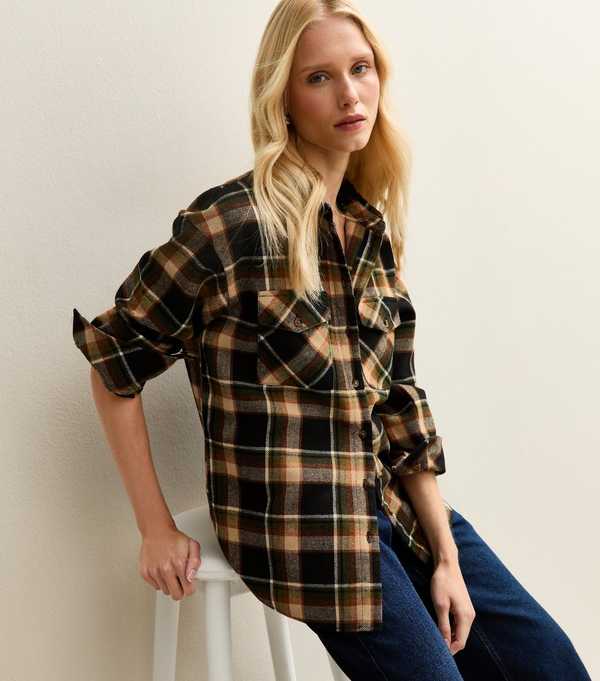 new look Brown Checked Brushed Shirt