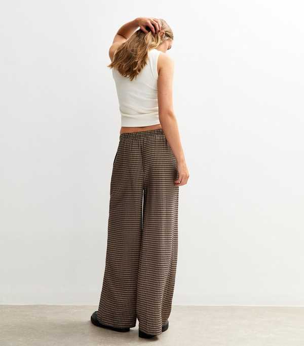 New Look Brown Checked Wide Leg Trousers