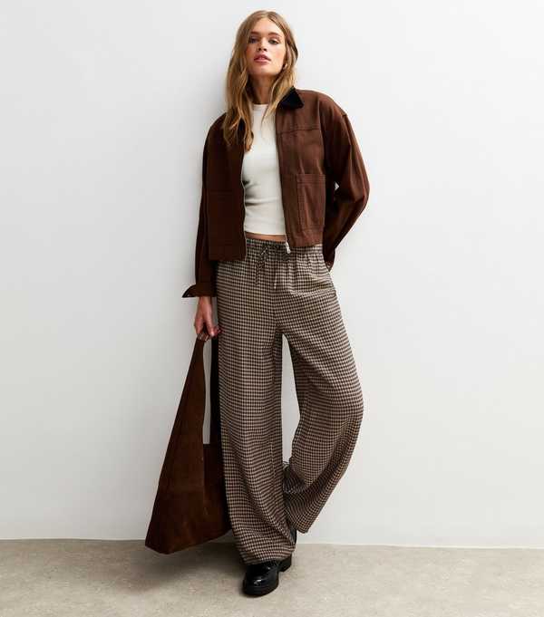new look Brown Checked Wide Leg Trousers