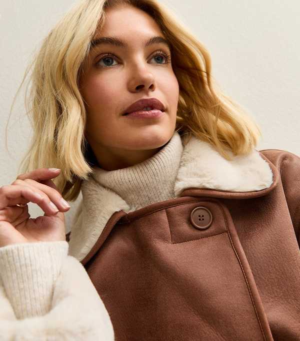 New Look Brown Contrast Trim Bonded Jacket