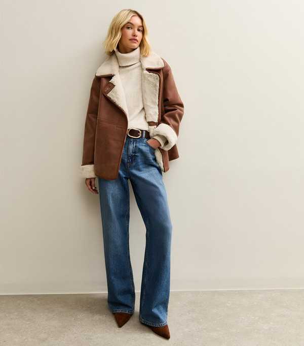 New Look Brown Contrast Trim Bonded Jacket