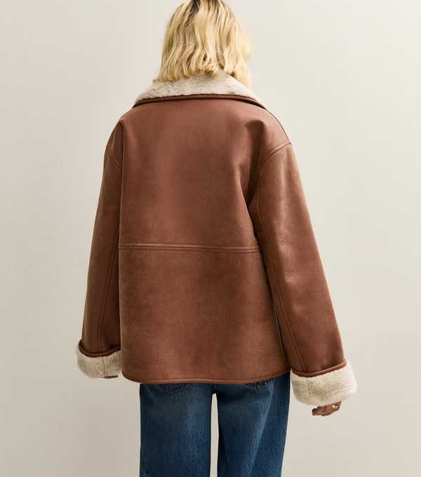 New Look Brown Contrast Trim Bonded Jacket
