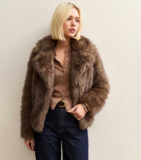 New Look Brown Faux Fur Coat