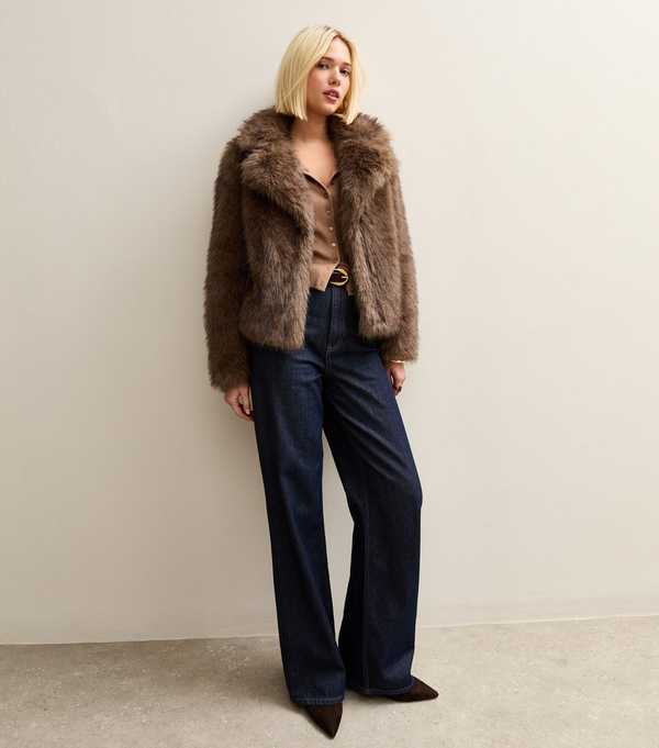 new look Brown Faux Fur Coat