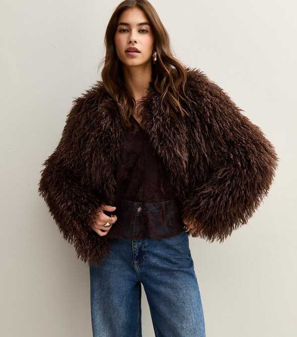 new look Brown Faux Fur Coat