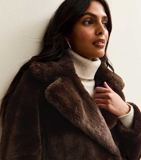 New Look Brown Faux Fur Midi Coat