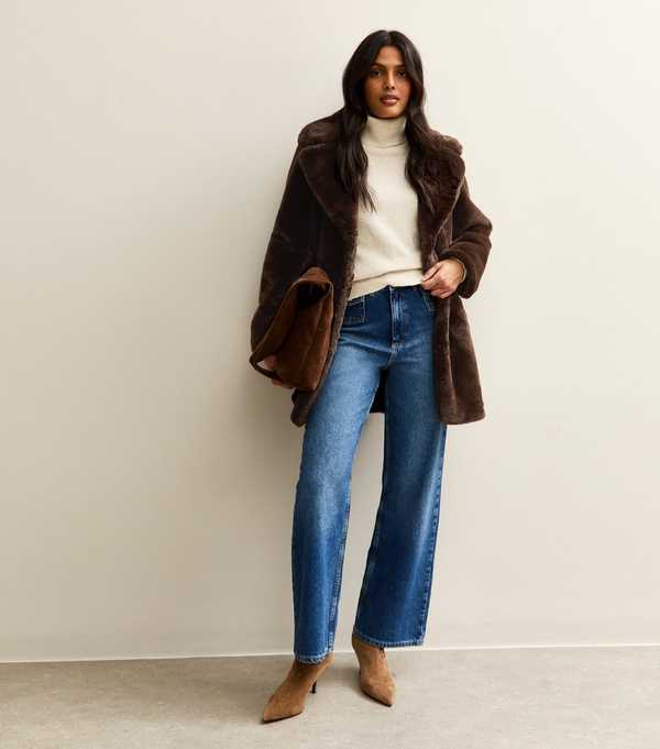 New Look Brown Faux Fur Midi Coat
