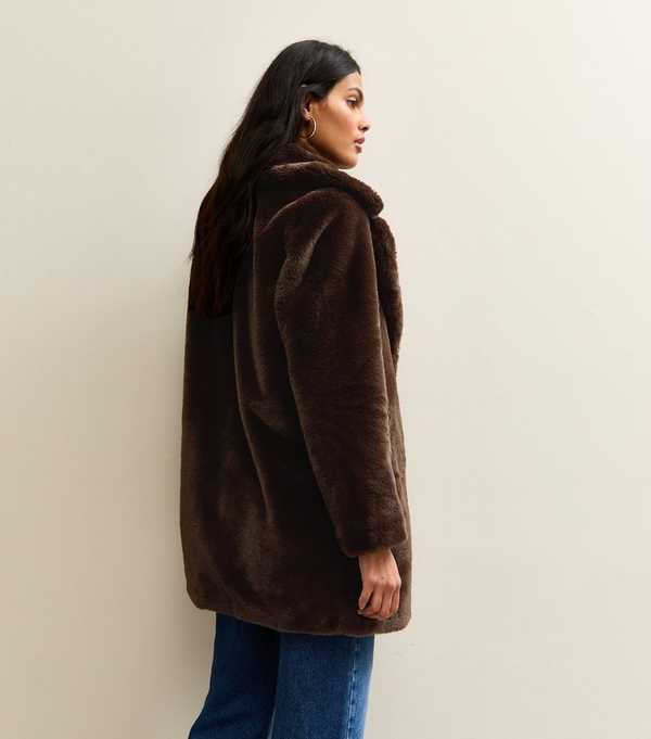 New Look Brown Faux Fur Midi Coat