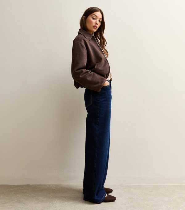 New Look Brown Faux Suede Bubblehem Bomber Jacket