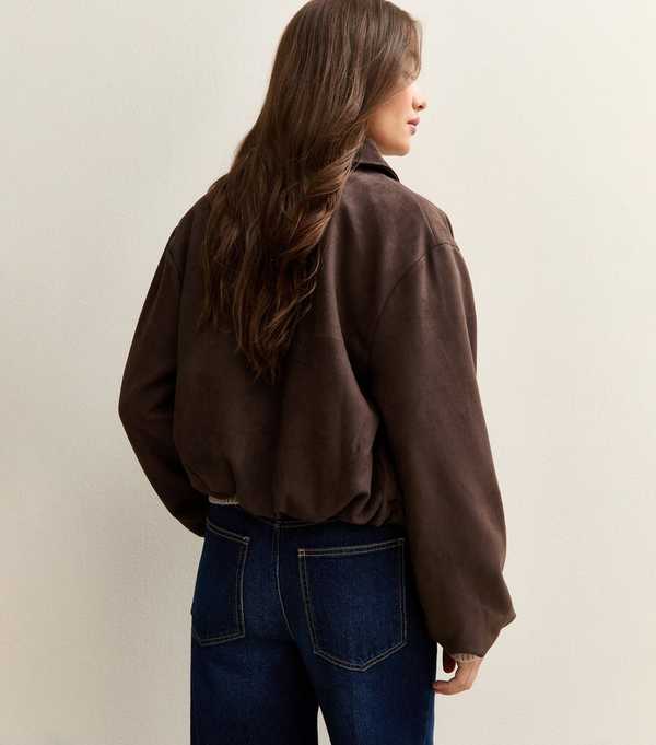 New Look Brown Faux Suede Bubblehem Bomber Jacket