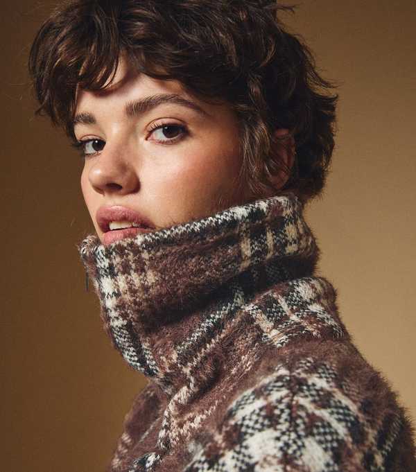 New Look Brown Fluffy Check Zip Cardigan