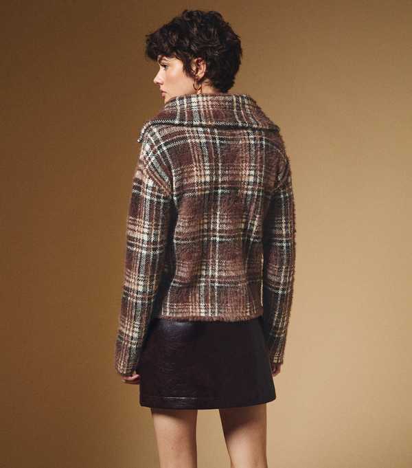 New Look Brown Fluffy Check Zip Cardigan
