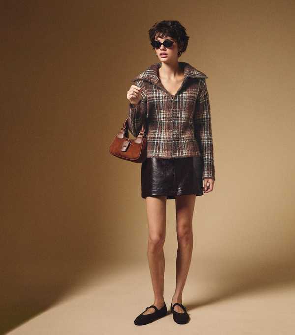 New Look Brown Fluffy Check Zip Cardigan