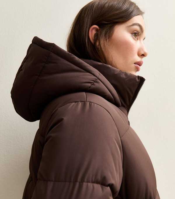 New Look Brown Hooded Cropped Puffer Jacket