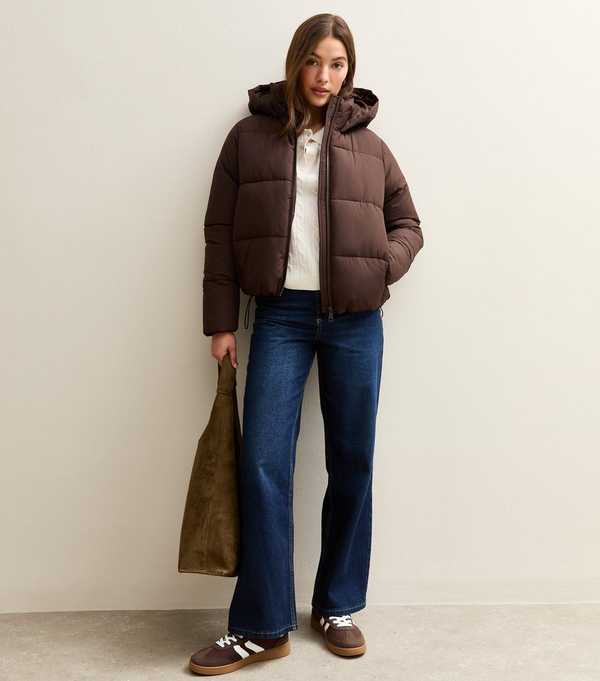 New Look Brown Hooded Cropped Puffer Jacket