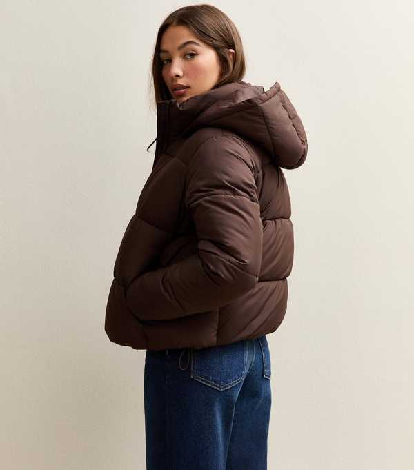 New Look Brown Hooded Cropped Puffer Jacket
