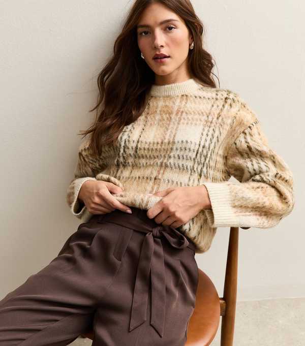 New Look Brown Pleated Paperbag Trousers