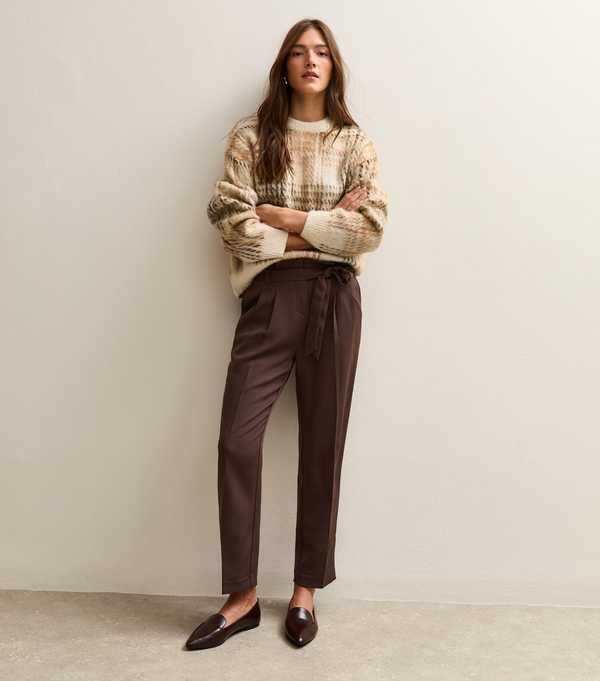 new look Brown Pleated Paperbag Trousers
