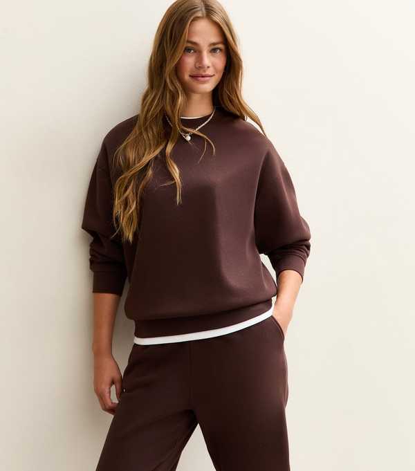 new look Brown Relaxed Fit Crew Neck Sweatshirt
